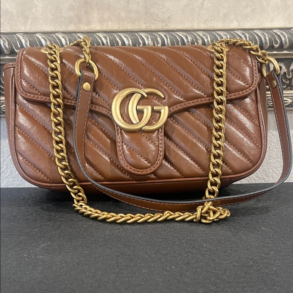 Brown Quilted Leather Chain Bag